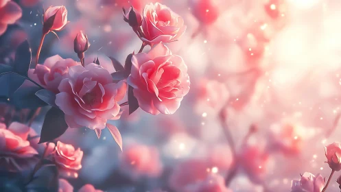 Luminescent Rose Garden: Blooms Drift Through Velvet Haze.