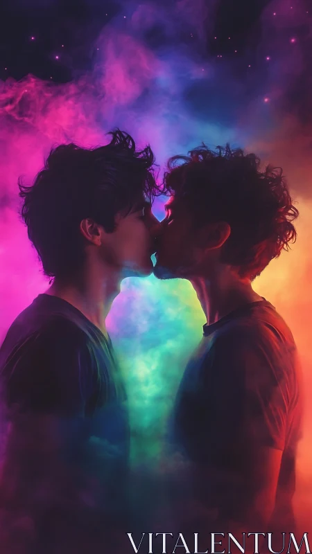 Neon Luminescent Silhouettes: Dual-Figure Chromatic Gradient Composition