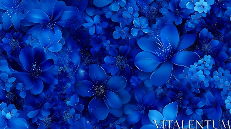 Deep Blue Floral Composition with Layered Petals.