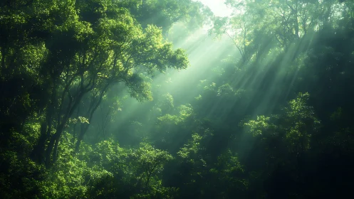Forest Cathedral: Light Rays Through Canopy.