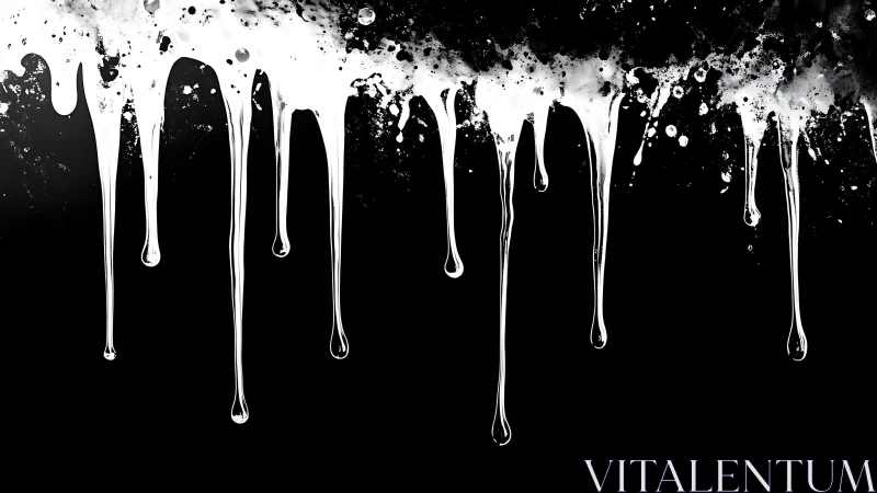 White paint drips and splatters on solid black background.