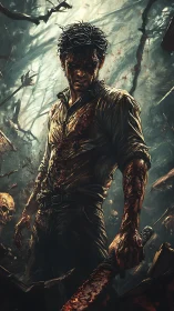 Blood-soaked survivor carves fury through haunted forest