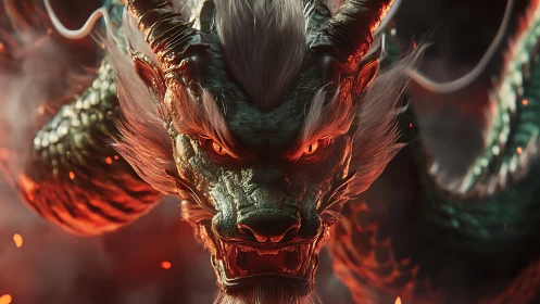 3D cinematic dragon portrait with dynamic ember lighting.