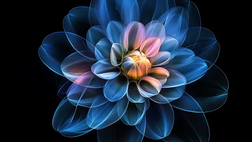 Radial fractal flower rendered with translucent gradient petals