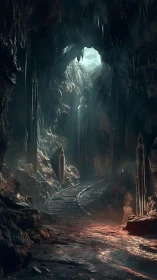 Stairway to the hollowed sky within an ancient cavern.