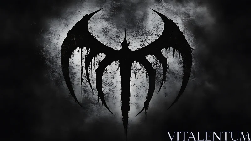 Grunge black bat emblem on textured smoky background.