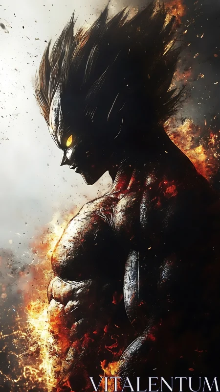 Infernal warrior profile rendered in high-contrast digital flame