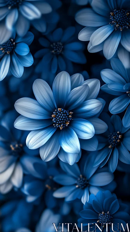 Blue Daisy Cluster: Monochromatic Floral Macro Study.