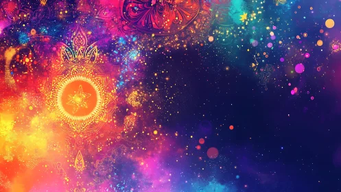 Cosmic mandala nebula with radiant fractal light fields.