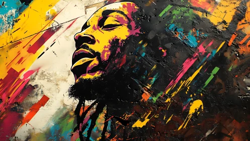 Portrait in multicolored abstract street art style.