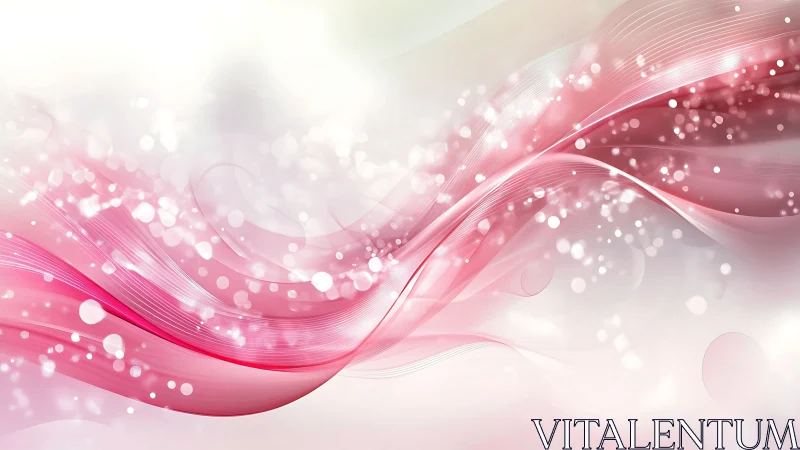Soft pink abstract waves with white bokeh particles.
