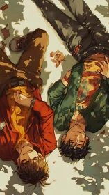 Two friends rest in dappled autumn light, sharing quiet warmth