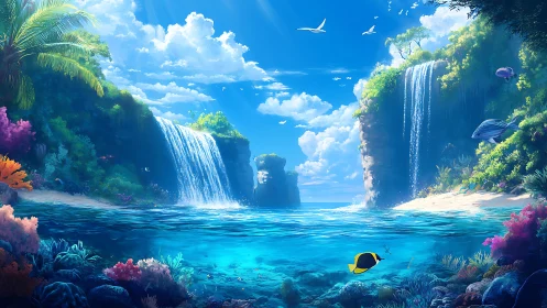 Submerged Paradise: Dual-Environment Fantasy Landscape.