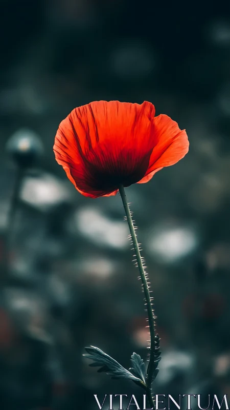 Red Poppy Bloom: Luminous Floral Composition Against Softened Background