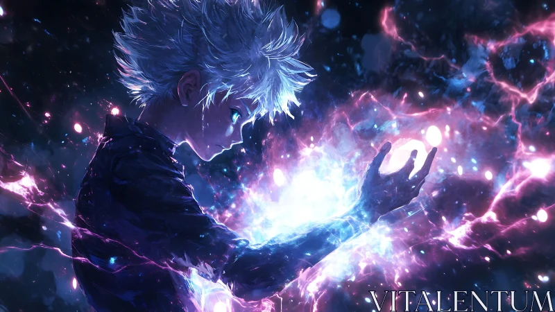 Side profile of youth holding concentrated luminous energy