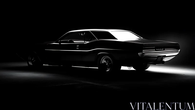 Classic black muscle car silhouette isolated in dark studio