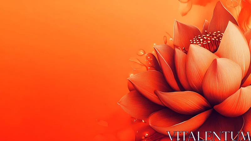 Red Lotus Flower Blooming Against Gradient Orange