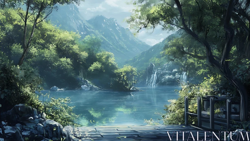 Lake of softened echoes cradles mountains and falling light