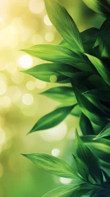 Lush green foliage against sunlit bokeh background.