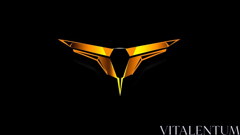 Golden angular winged emblem on black background.