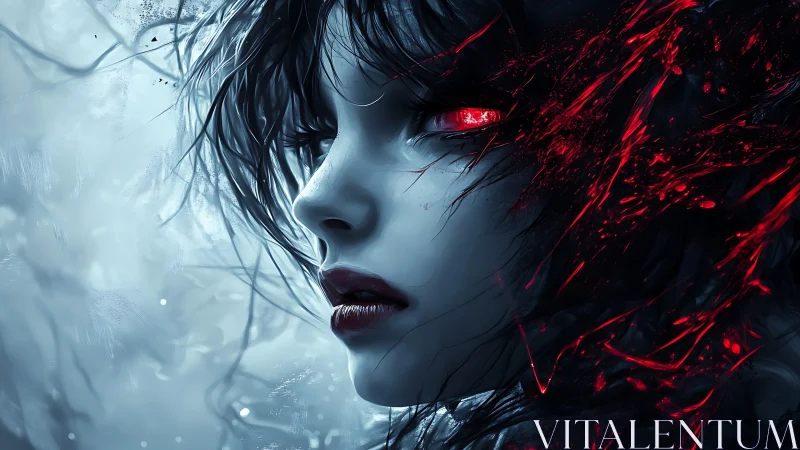 Haunting cybernetic gaze burns through icy digital darkness