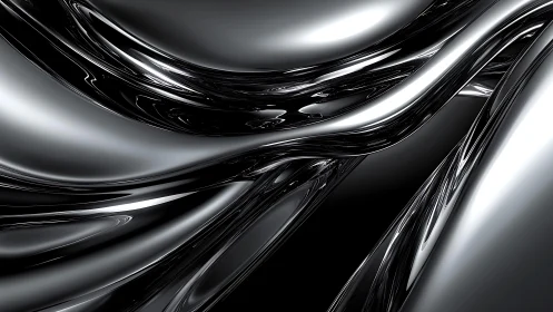 Abstract flowing metallic waves in high-gloss futuristic style.