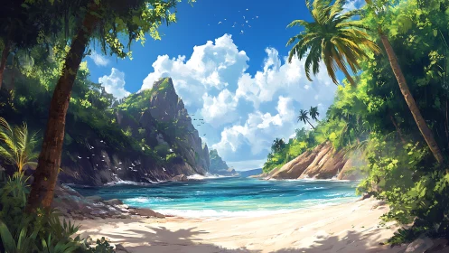 Tropical Cove Hidden Within Lush Jungle Cliffs and Azure Waters