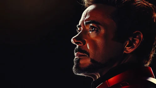 Profile portrait of armored man in dramatic side lighting