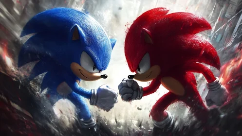 Speedy hedgehog rivals lock fists in a dramatic city clash