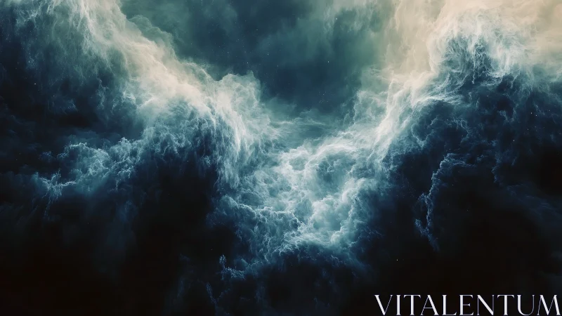 Cosmic storm of teal nebula clouds swirls through deep space