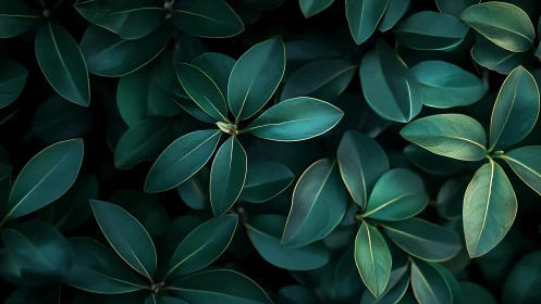 Calm green leaves gathered in a softly glowing garden.