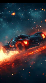 Futuristic hypercar drifts through molten neon plasma field