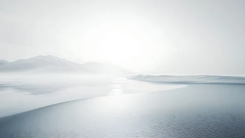 Minimalist icy shoreline under diffuse arctic sunrise light