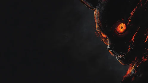 Infernal bunny specter with molten eyes in drifting ash night.