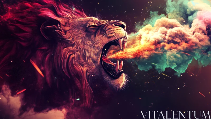 Cosmic lion roars nebula fire into a storm of stardust.