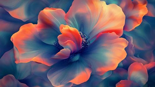 Gradient-rendered flower with algorithmic petal deformation and color blending