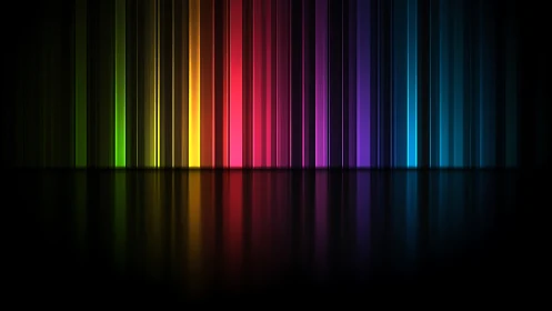 Vertical neon spectrum bars emit diffuse reflections on black