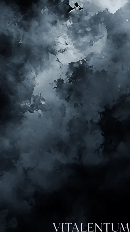 Storm-swept monochrome clouds form abstract vertical chasm.