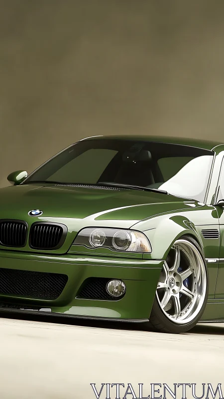 Deep green BMW coupe poised low, gleaming and road ready.