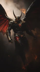 Infernal skywarden in obsidian armor and burning wings.