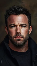 Intense male portrait rendered with hyperreal digital detail