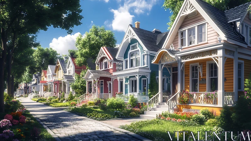 Porch-side rainbows of cottages bask beneath gentle summer light