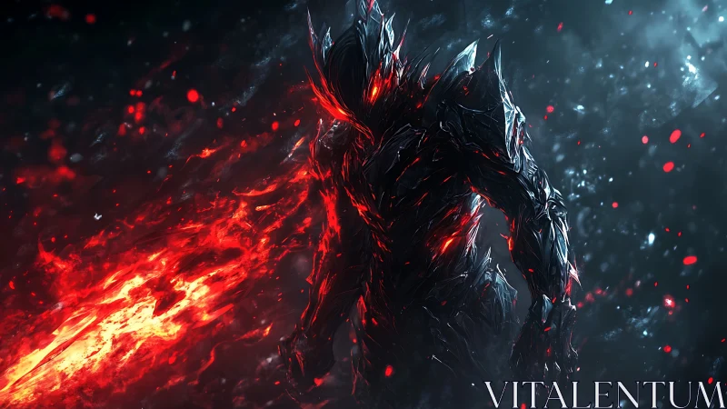 Armored infernal warrior rendered in dynamic digital flames