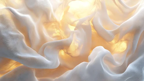Ethereal Abstract Fabric Waves with Soft Golden Light.