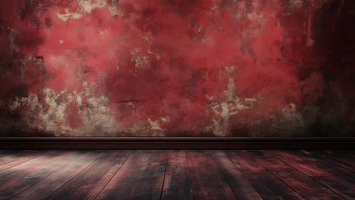 Weathered red wall and wood floor invite quiet imagination