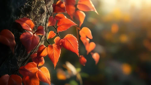 Sunlit ember leaves climbing toward a golden hush.