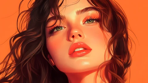 Digital portrait of young woman with orange backdrop.