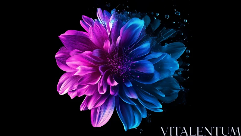 High-resolution digital flower bloom with chromatic gradient separation and particle dispersion effe