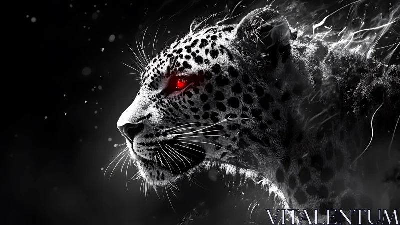 Leopard with Red Eyes in Monochrome Motion.