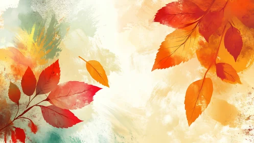 Autumn foliage illustration with warm abstract background.